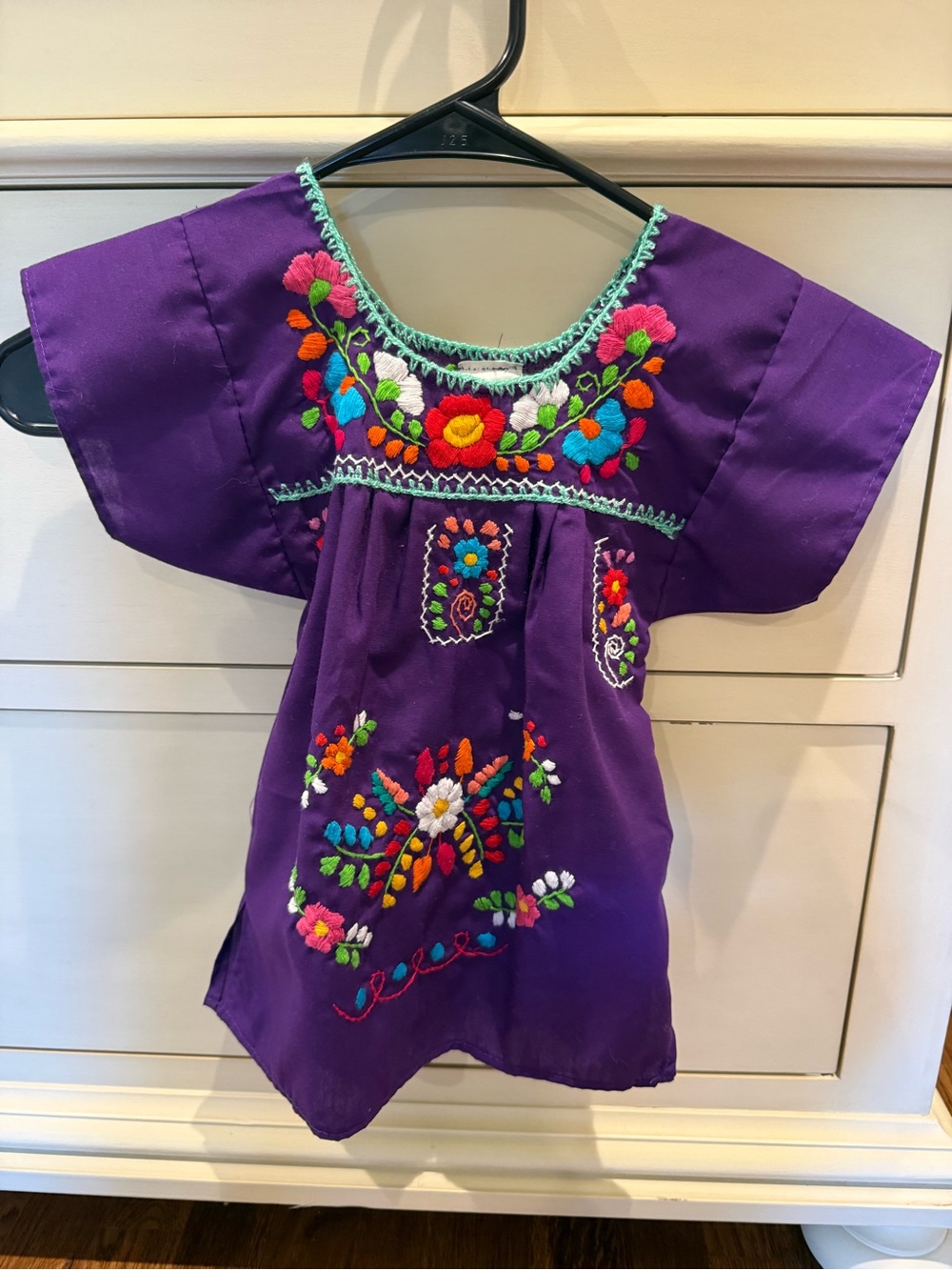 Purple Embroidered Kids Costume Dress - Traditional Floral Tunic